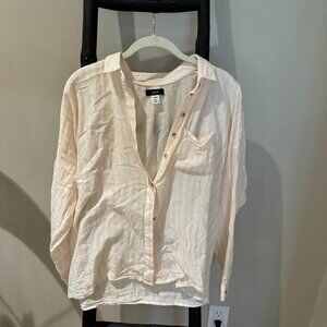 BDG Pink and White Striped Button Up Long Sleeve Top